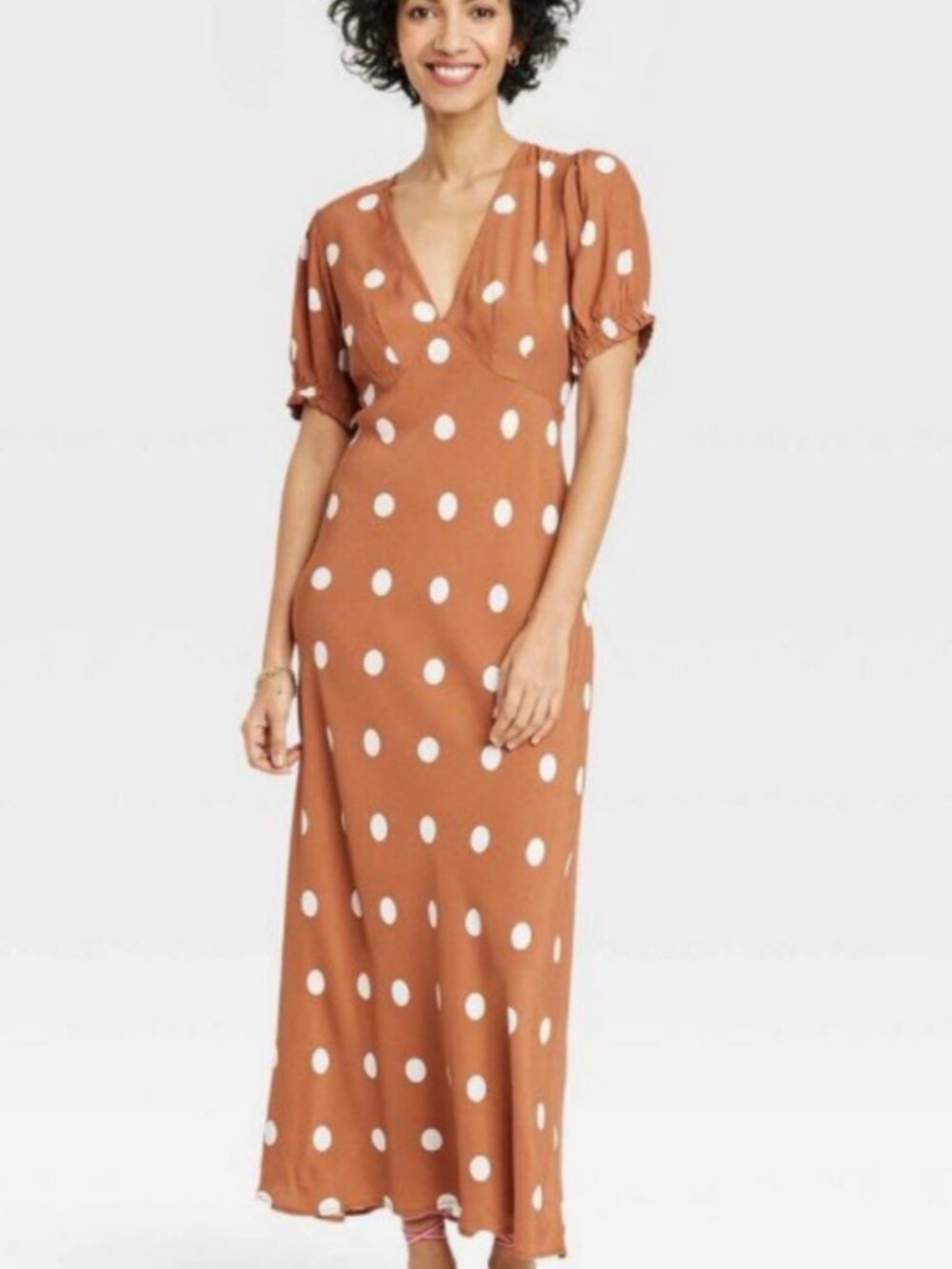 A New Day Brown Polka Dot Midi Dress
